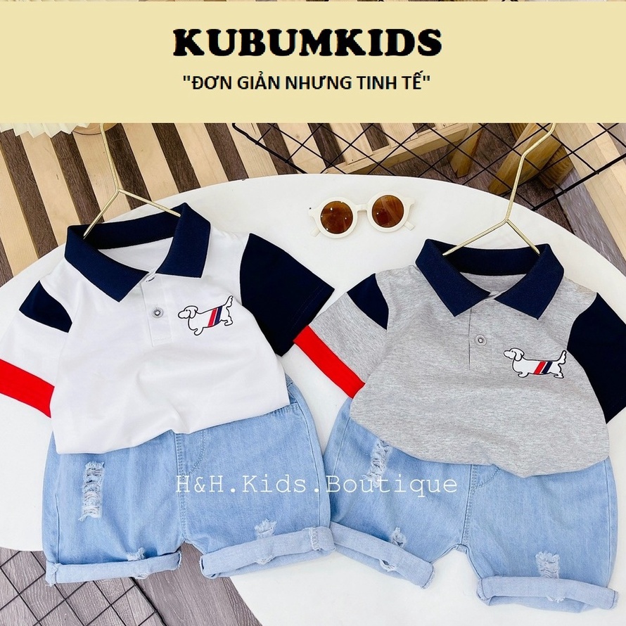 Bộ quần áo, Sét ÁO THUN CÁ SẤU CỔ TRỤ+QUẦN BÒ, QUẦN JEAN bé trai 9-22kg