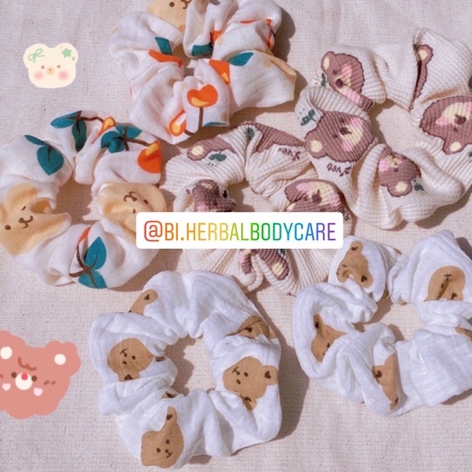 [Handmade] Scrunchies cột tóc, buộc tóc tiểu thư hình gấu màu be dễ thương cho bạn nữ