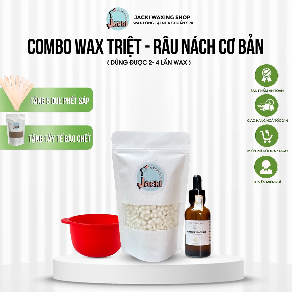 Combo wax râu , nách tiết kiệm (100gr sáp + 30ml mỡ trăn nhài + 1 chén silicon chống dính + Tặng que phết sáp &amp; tẩy TBC)