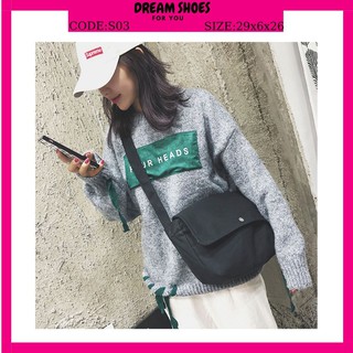 Túi tote đeo chéo unisex nam nữ - vải dệt canvas màu be - đen - phong cách ulzzang s03