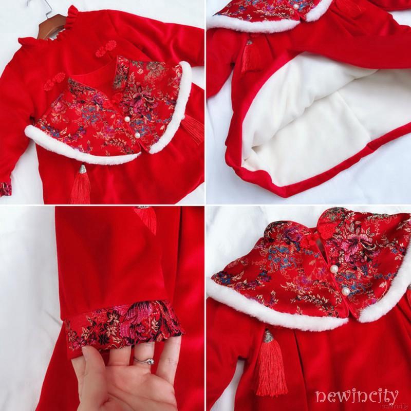 Đầm tay dài phong cách thời trang Trung Hoa cho bé gái