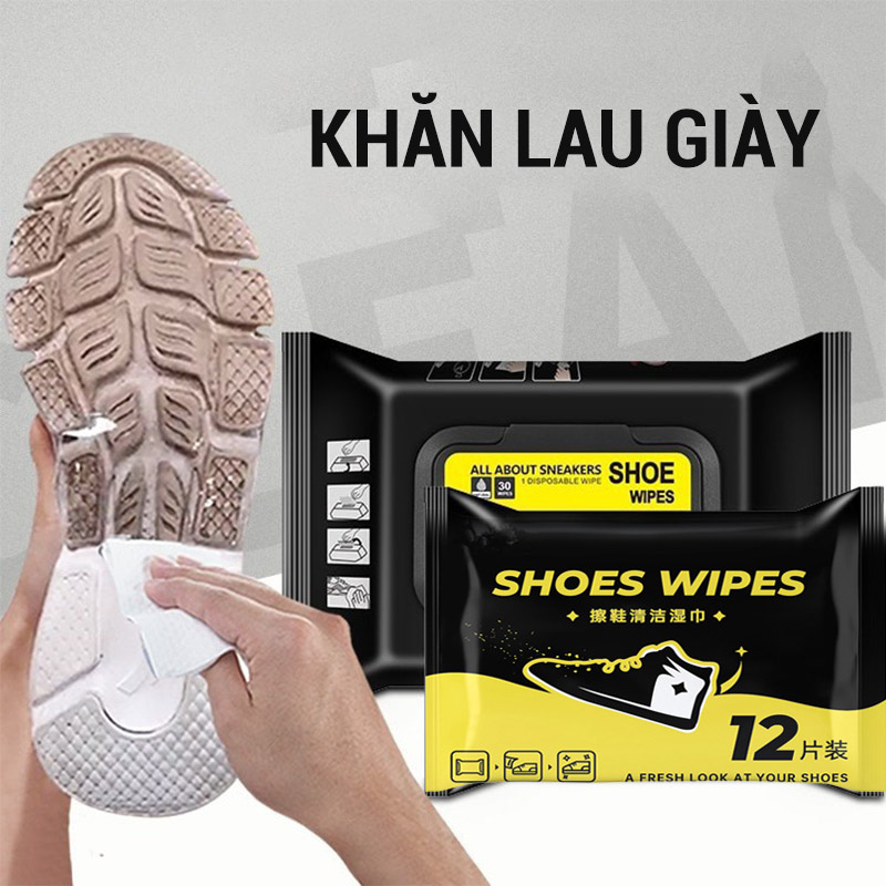 [HÀNG CÓ SẴN] Khăn lau giày vàng SHOES WIPES đen (12 khăn) - Khăn giấy ướt đa năng làm sạch vết bẩn trên giày