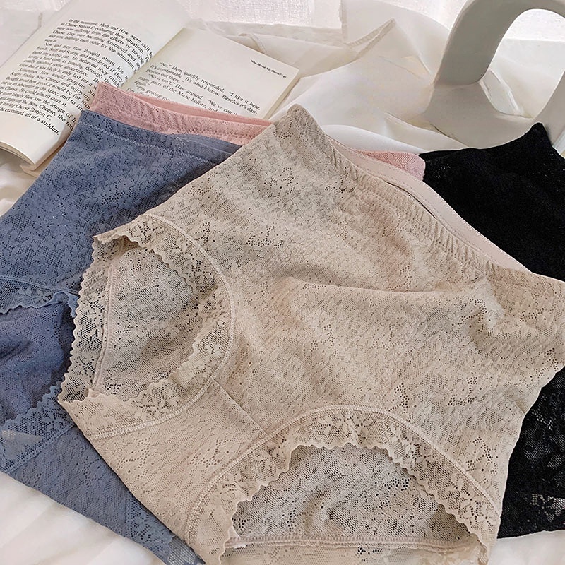 Quần Lót Không Đường May Lưng Cao Viền Ren Thoáng Khí Thoải Mái Cho Nữ