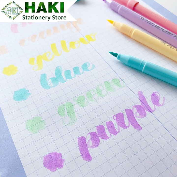 Bút dạ quang đánh dấu ngòi brush viết calligraphy HAKI 6 màu sắc dễ thương B12