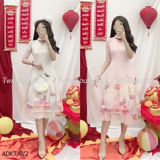 Áo dài cách tân nữ Oganza đính cườm, cổ cách điệu - ADKT10