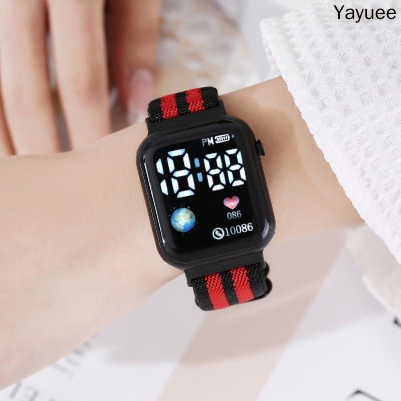 22062305Đồng Hồ Đeo Tay Điện Tử Mặt Vuông Có Dây Đeo Co Giãn Đa Năng Dành Cho Nam Nữ