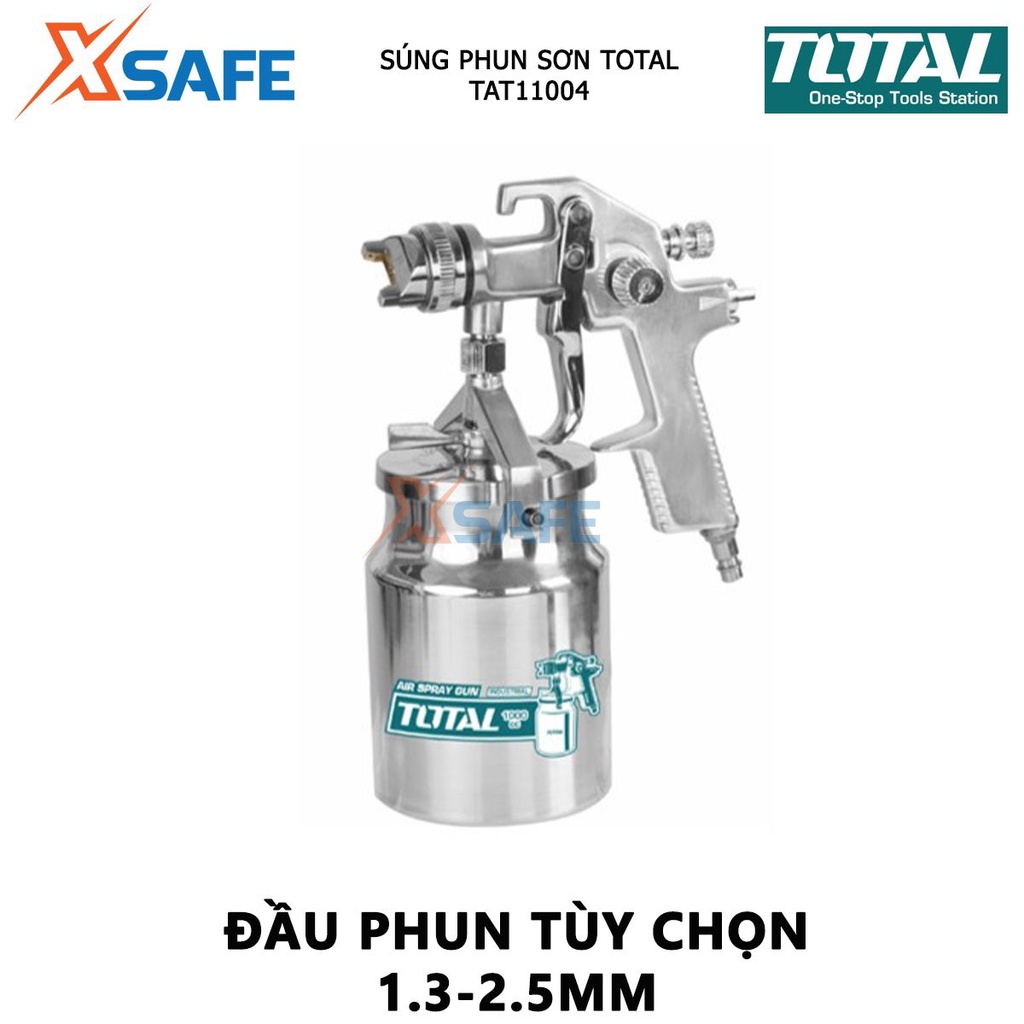 Bình phun sơn khí nén TOTAL TAT11004 đầu phun tiêu chuẩn 1.4mm, chiều rộng bình 180-250mm dung tích 1000cc, sơn nền bóng