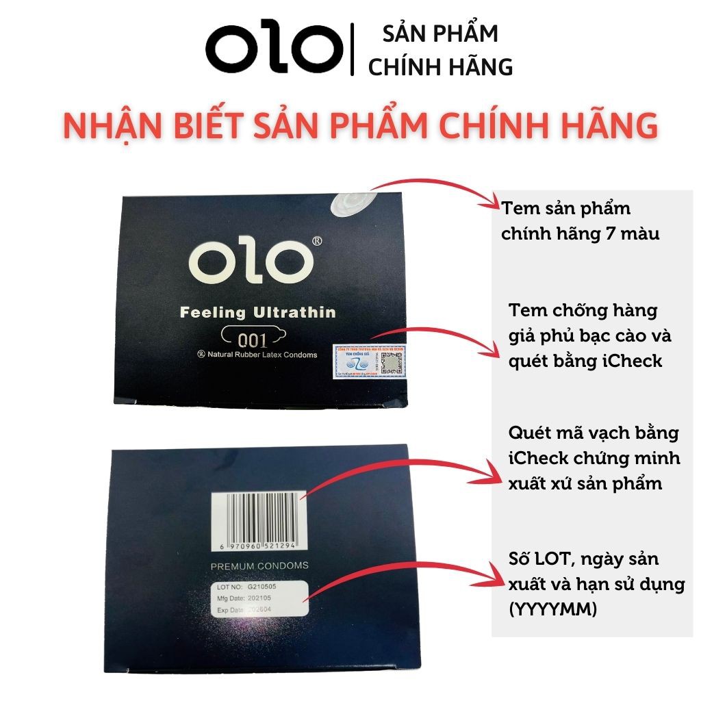 Bao cao su siêu mỏng 001 OLO đen hương vani với 5% benzocain kéo dài thời gian hộp 10c bcs