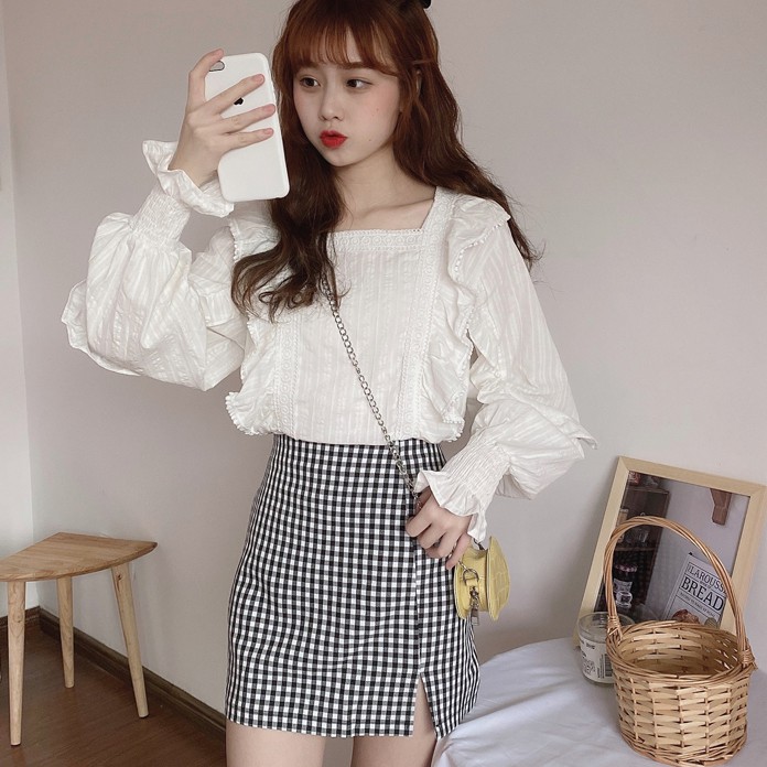 [SALE] Áo Kiểu Cổ Vuông Ren Tay Túm Bèo Ngực Cực Xinh Freesize - A.119 | BigBuy360 - bigbuy360.vn