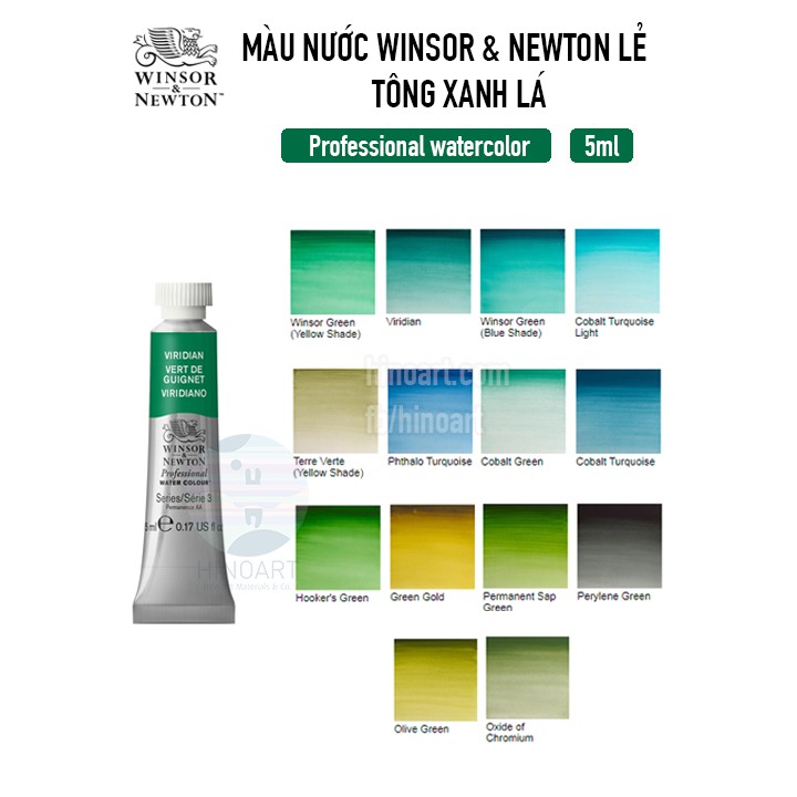 Màu nước lẻ tông xanh lục Winsor &amp; Newton Professional - 5ml