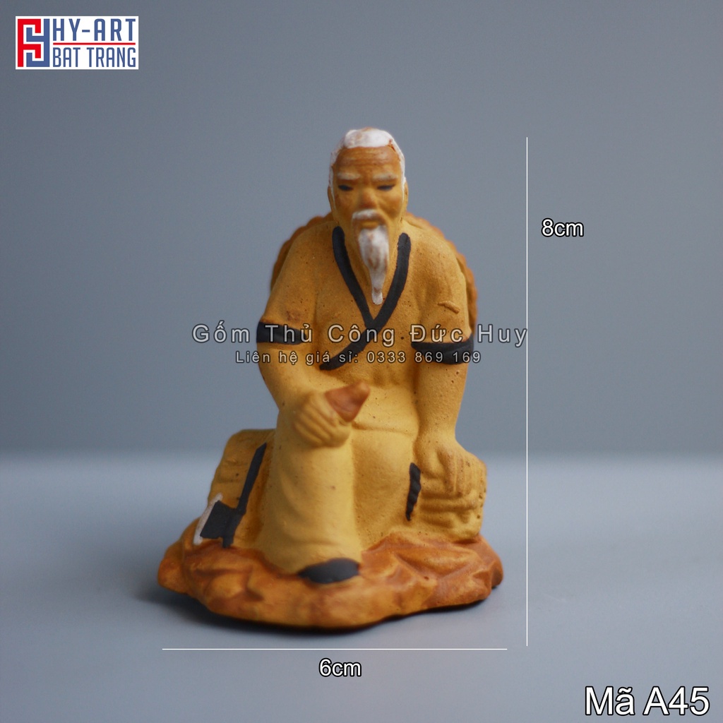 Tiểu cảnh hồ cá, trang trí bể cá cảnh,Tượng gốm lão tiều phu trang trí hòn non bộ chậu cây bonsai