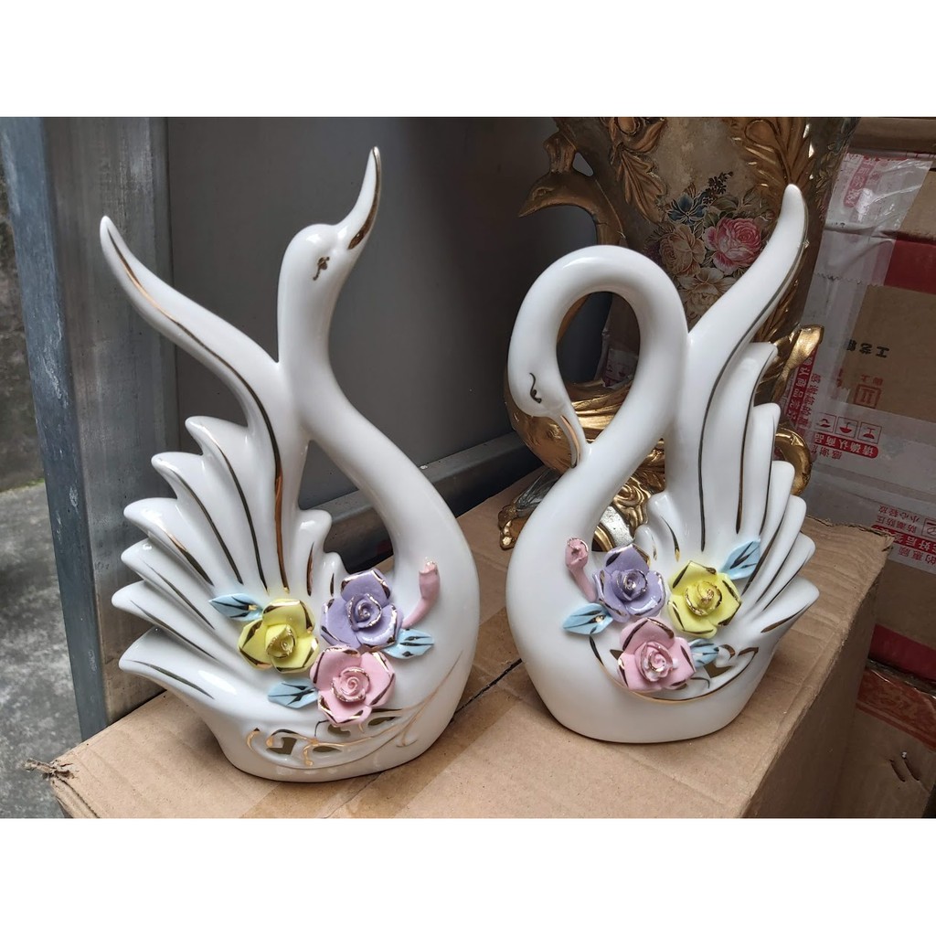 Cặp Thiên Nga Trang Trí Cao Cấp Gốm Sứ