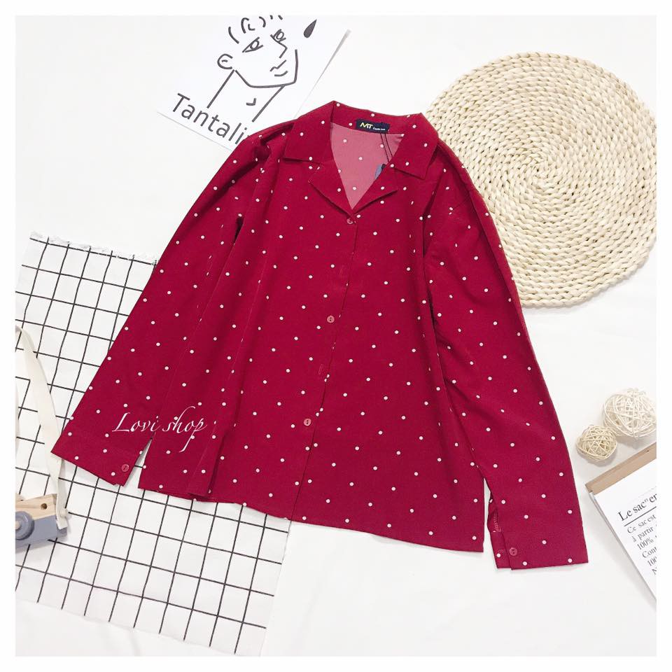 LOVI SHOP- Áo sơ mi bi đỏ tay dài siêu basic