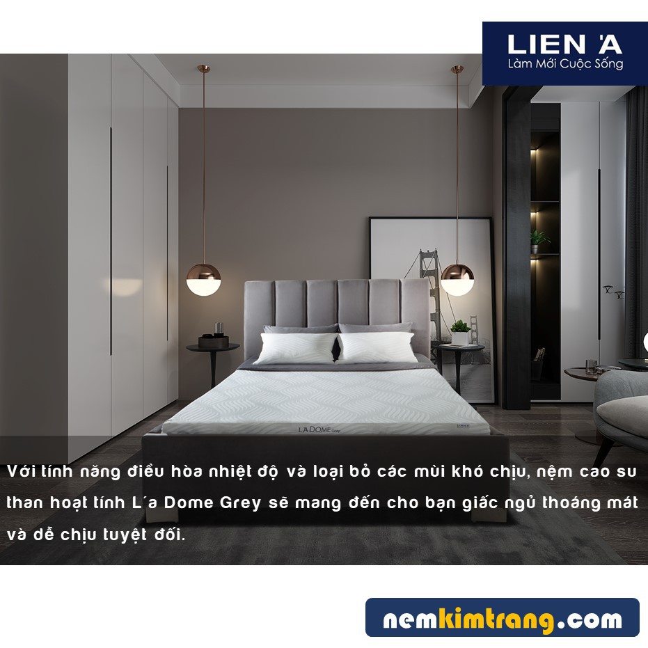 Nệm Cao Su Than Hoạt Tính Liên Á Ladome Grey - BẢO HÀNH 12 NĂM