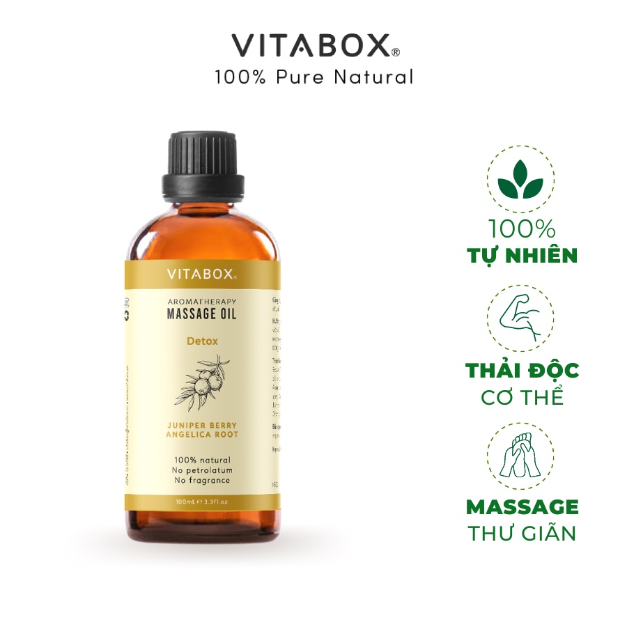 Dầu massage body VITABOX Detox aromatherapy massage oil mát xa thư giãn thải độc từ dầu nền và tinh dầu thiên nhiên