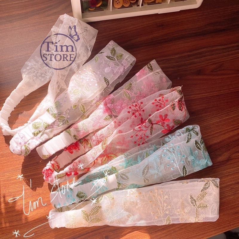 Băng đô turban ren hoa thêu TÍM STORE phụ kiện tóc phong cách hàn quốc