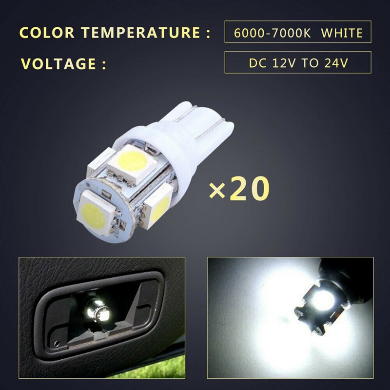 Bộ 20 Đèn Led T10 Wedge 5-smd 5050 Led W5W 2825 158