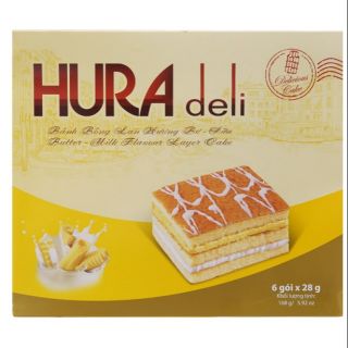 Bánh bông lan hương bơ sữa Hura Deli hộp 168g