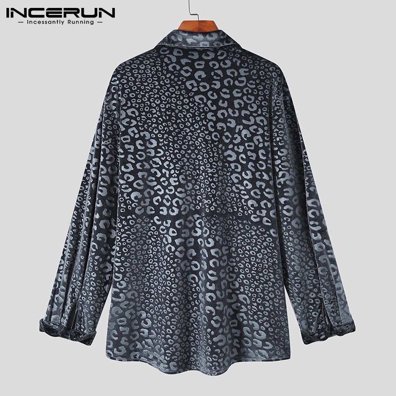 Áo sơ mi INCERUN tay dài dáng rộng in họa tiết da báo thời trang xuân thu cá tính dành cho nam