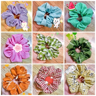 Cột tóc Scrunchies hoạ tiết caro - Scrunchies canvas - cột tóc pom pom - cột tóc