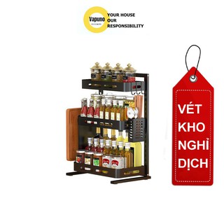 Kệ Đựng Gia Vị Inox 3 Tầng Để Đồ Nhà Bếp Đa Năng Phủ Sơn Tĩnh Điện Đen Loại Dày