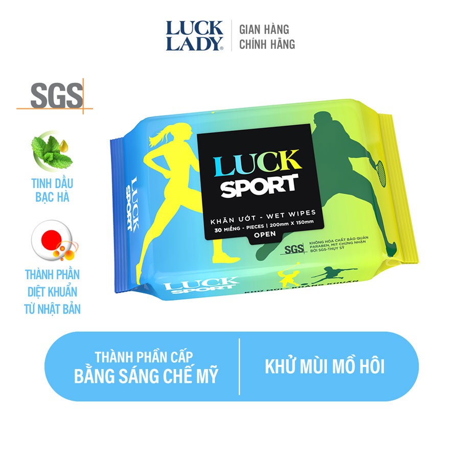 Khăn ướt Luck Lady Sport 30 tờ khử mùi cơ thể, dùng sau khi tập thể thao