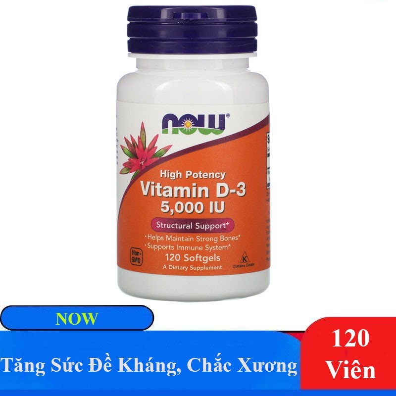 Viên Uống Tăng Sức Đề Kháng , Săn Chắc Xương Now Vitamin D3 5000iu - 120 viên