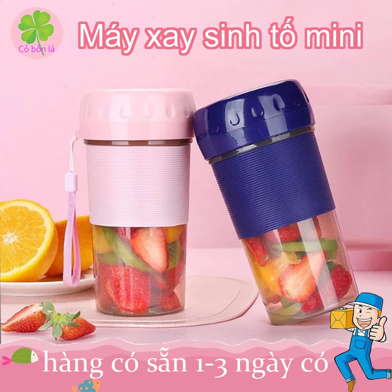 Máy Xay Sinh Tố Cầm Tay Mini Đa Năng - Dung Tích 300ml- Nhỏ Gọn Tiện Lợi 4 Lưỡi Dao- Máy Xay Trái Cây Kèm Dây Sạc USB