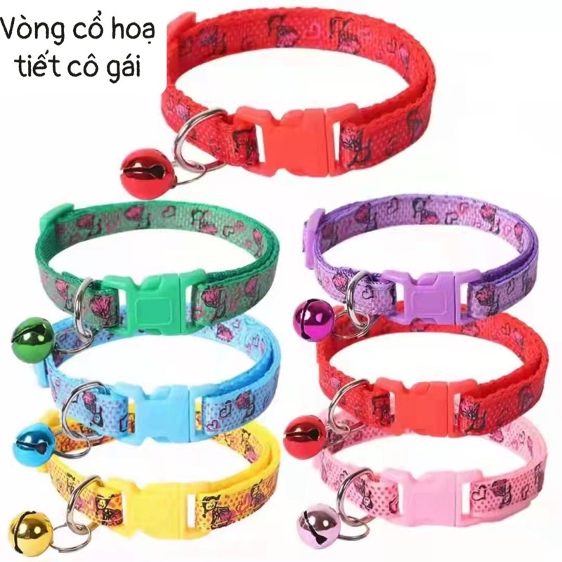 Vòng cổ dây họa tiết cô gái đáng yêu cho chó mèo, thú cưng có thể điều chỉnh, tăng đơ kich cỡ dành cho Pet