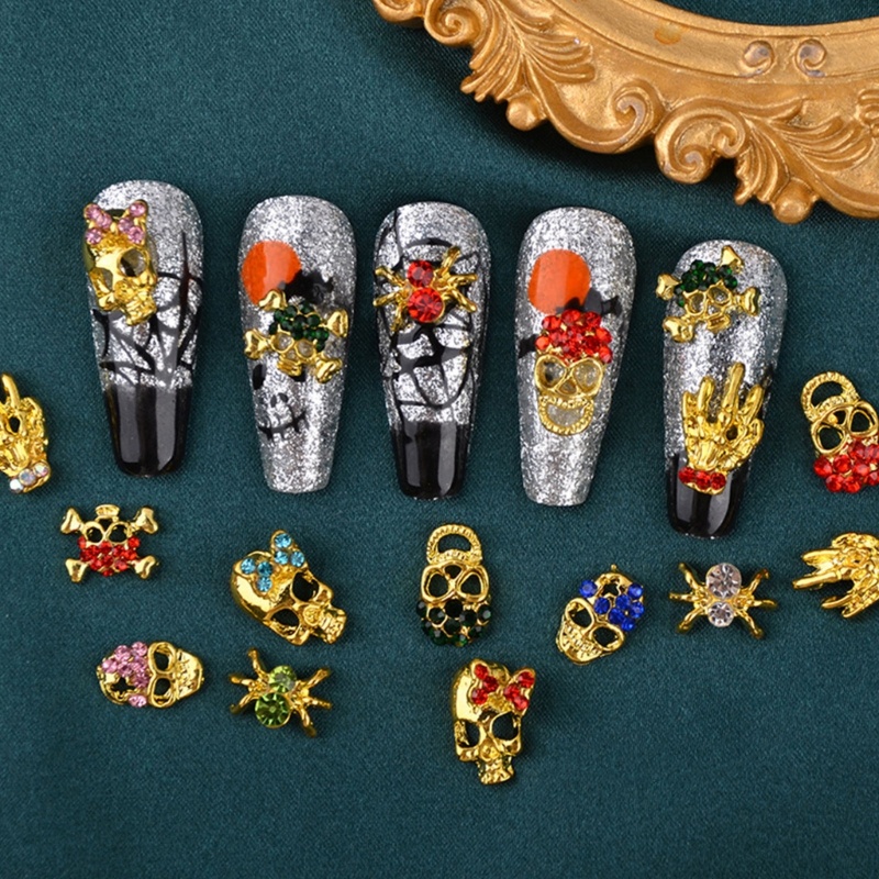 Phụ Kiện Trang Trí Móng Tay Hình Bộ Xương 3D Bằng Hợp Kim Phong Cách Halloween