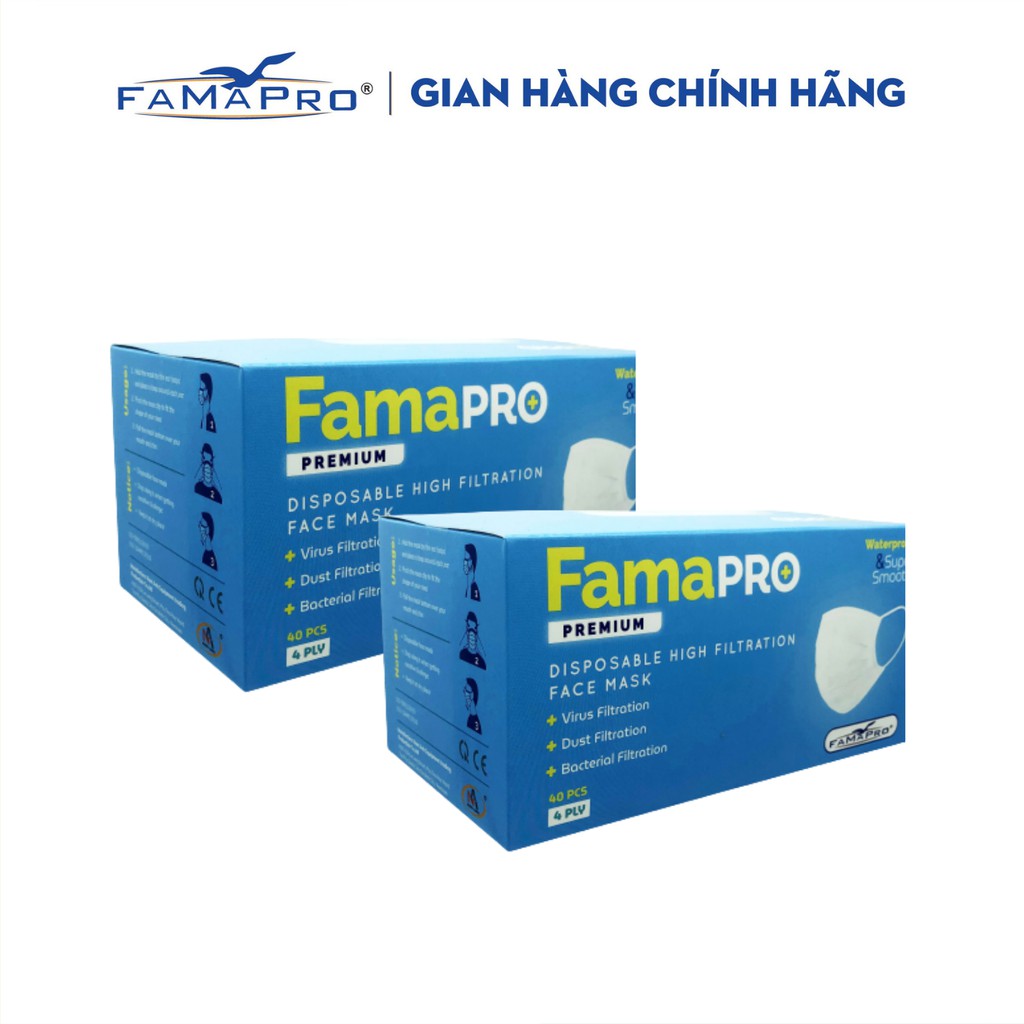 [PREMIUM- COMBO 2- HỘP 40 CÁI] Khẩu trang y tế cao cấp 4 lớp kháng khuẩn Famapro Premium