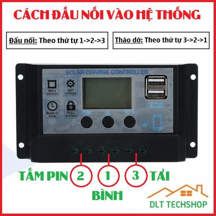 PWM Điều Khiển Tấm Pin Năng Lượng Mặt Trời 60A 12V-24V 2 cổng USB 5v-2A