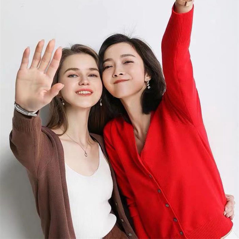 Áo khoác cardigan len dệt kim cổ chữ V size lớn phong cách Hàn Quốc thời trang thu đông dành cho nữ | BigBuy360 - bigbuy360.vn