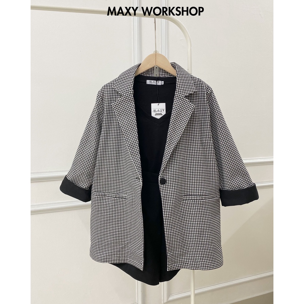 Áo khoác blazer phong cách Hàn Quốc Black Houndstooth Blazer Maxy Workshop | BigBuy360 - bigbuy360.vn