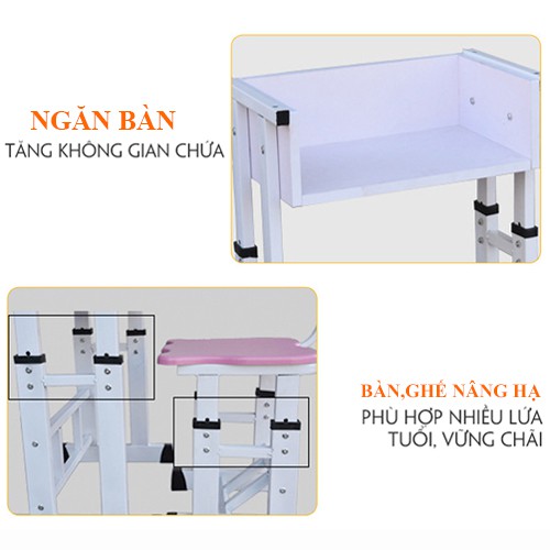 Bàn Học Sinh Có Giá Sách Nhỏ Thiết Kế Thông Minh, Mặt Bàn Gỗ Chân Thép Chắc Chắn, Điều Chỉnh Cao Thấp ..( Có 3 Màu )