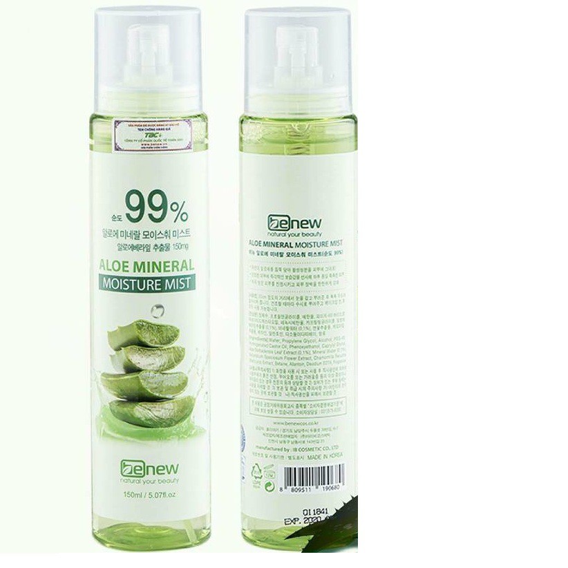 Combo 2 chai Xịt khoáng lô hội hàn quốc BENEW ALOE MINERAL MOISTURE MIST dưỡng trắng và dưỡng ẩm da 150ml/Chai