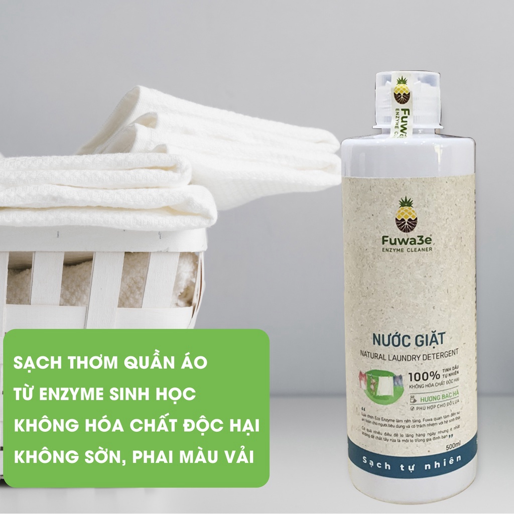 Nước giặt hữu cơ Fuwa3e chuyên giặt lụa hương bạc hà 500ml an toàn cho bé ,G-House shop