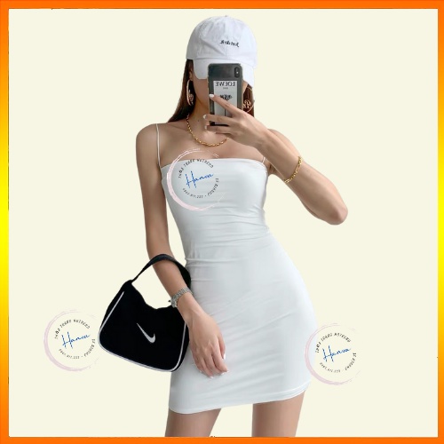 Váy Đầm Nữ 2 Dây Sợi Mảnh Sexy Dự Tiệc Chất Cotton Co Giãn 4 Chiều Ôm Sát Tôn Dáng Hanva
