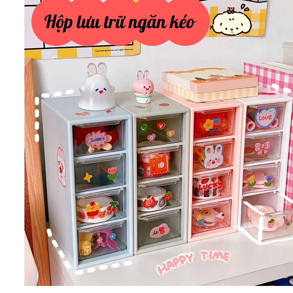 Hộp Ngăn Kéo Mini Trong Suốt 4 Ngăn Trang Trí Bàn Học Ins Giasico