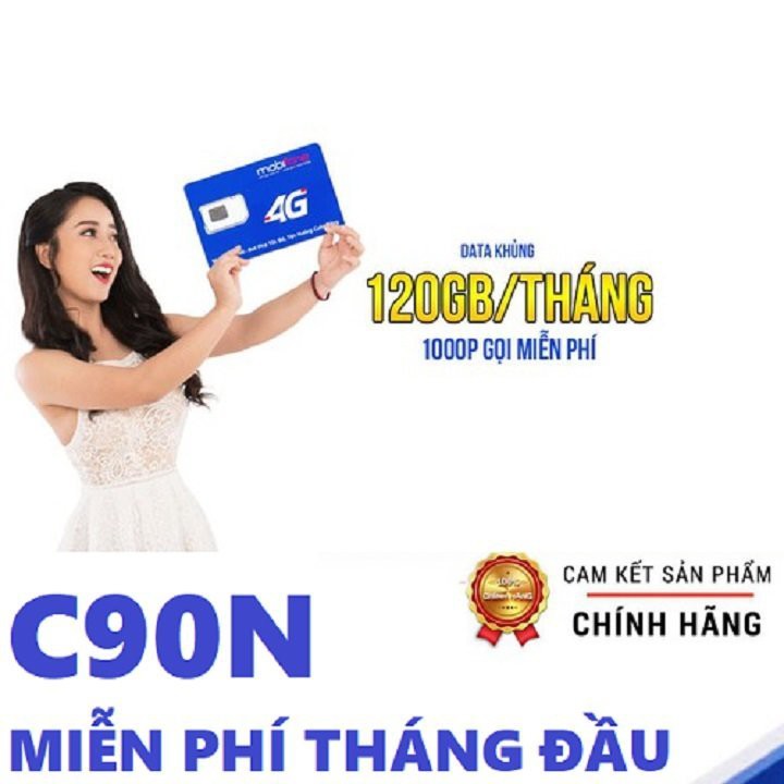 [Free 30 ngày] Sim 4G Mobi C90N 120 GB/tháng + 1000 phút gọi nội mạng + 50 phút liên mạng VỚI 90K