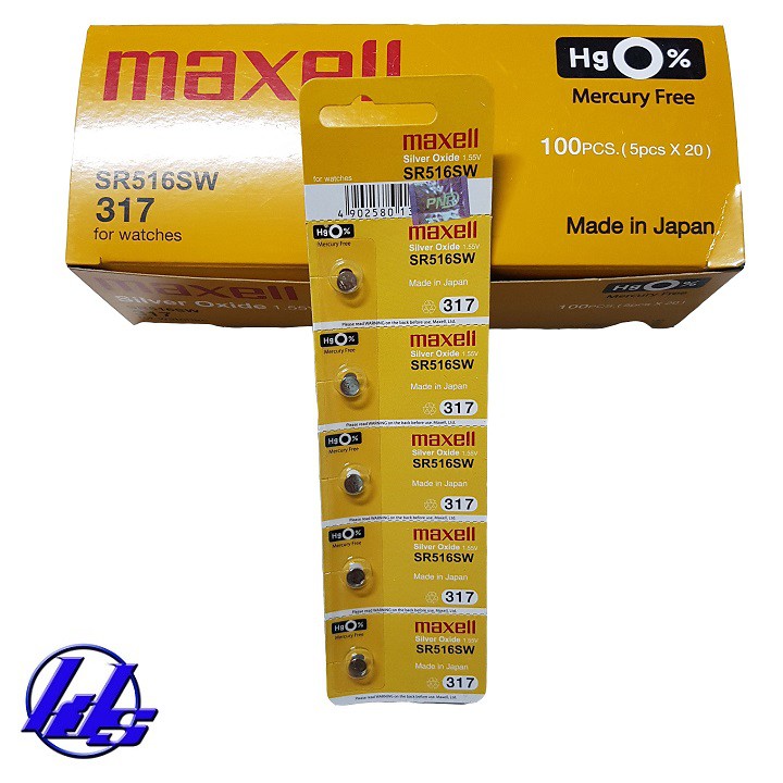 Pin đồng hồ SR516SW/317 Maxell Silver Oxide 1.55V - Vỉ 5 viên