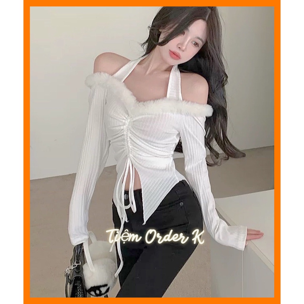 ORDER♥️Áo Len Viền Lông Dây Rút(ảnh thật)Fzsize Dưới 60kg