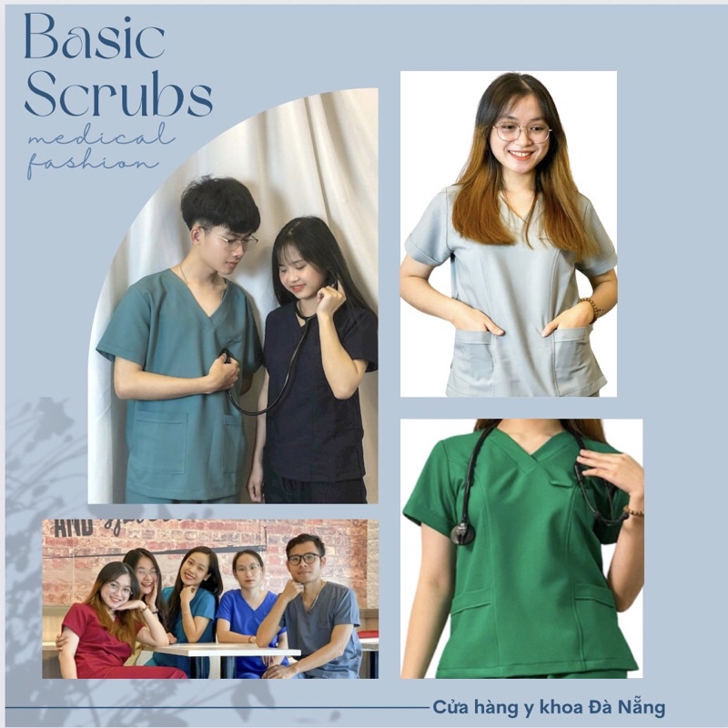 Bộ Scrubs bác sĩ, đồng phục y tế, điều dưỡng - Vải Kaki lụa - Tay ngắn - Thương hiệu MU