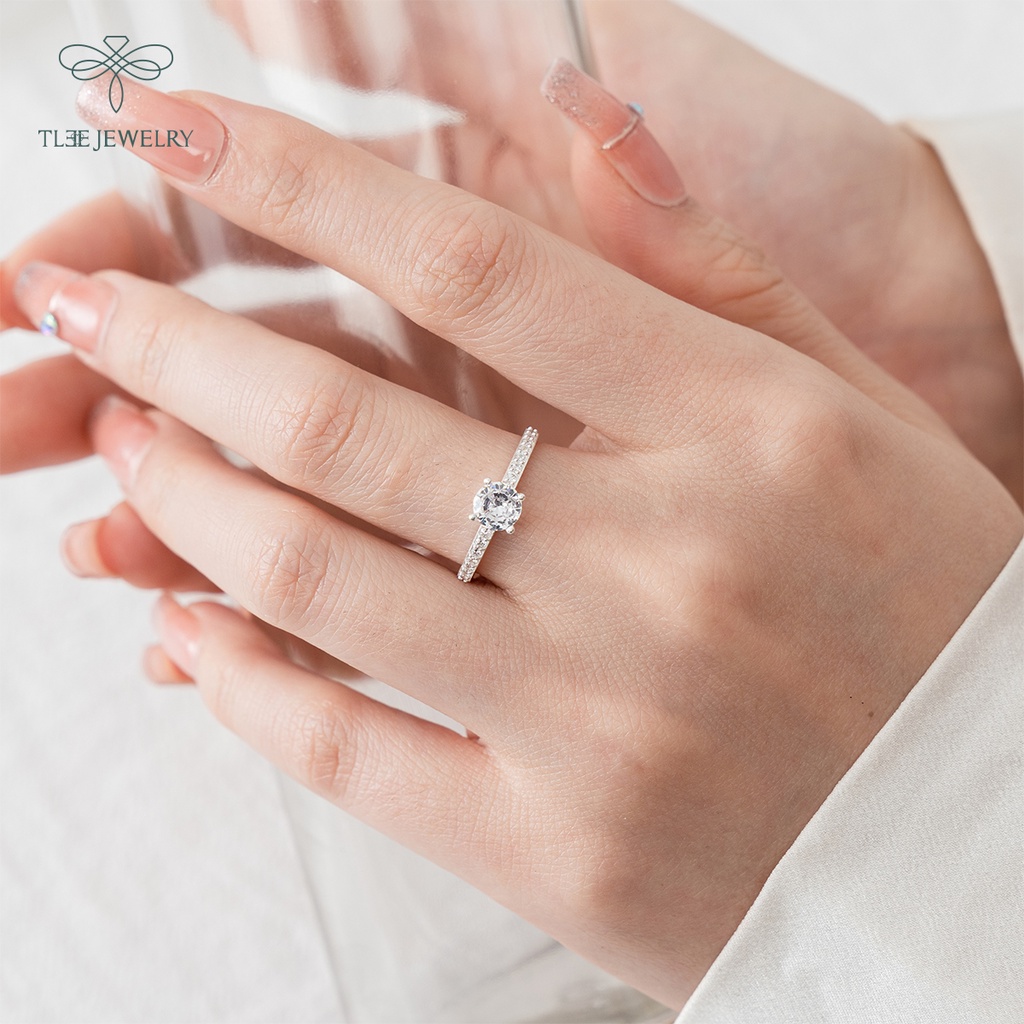 Nhẫn bạc nữ TLEE ổ đá 4 chấu viền đá bằng sang trọng NCJ A0202