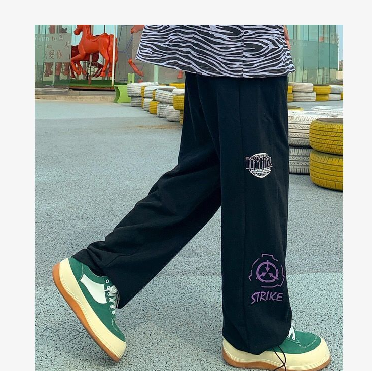 Casual Pants Drawstring Pants Straight Pants National Tide Loose Thin Drawstring Sweatpants Student Hip Hop Style Side Graffiti Casual Pants Men's and Women's Couple Wear INS Korean Style Trend All-match Spot