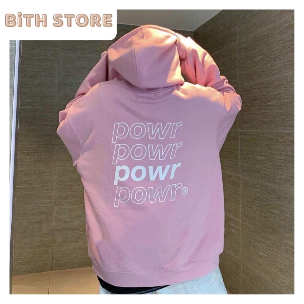 Áo Khoác Hoodie Nỉ Nữ Form Rộng Có Dây Kéo In POWR POWR