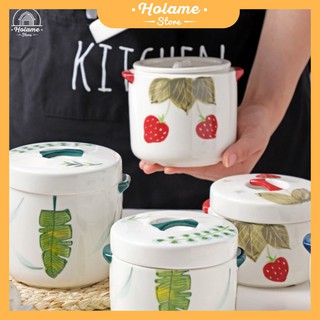 Thố, hũ sứ chưng yến – 400 & 500ml – họa tiết hoa lá - 2 nắp đậy – giữ trọn hương vị của yến