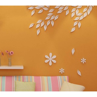 Combo 10 hình lá + 3 hình hoa (1 lớn 2 nhỏ) màu trắng trang trí tường màu rất nổi - HOME DECOR