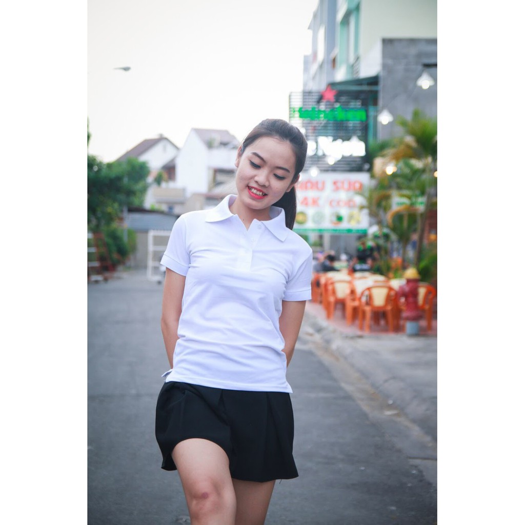 ÁO THUN PO LO MÀU TRẮNG NAM / NỮ CỘC TAY CỔ BẺ LVV4