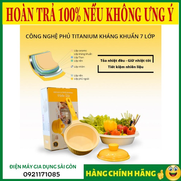 SALE Quánh kháng khuẩn 7 lớp phủ TITANIUM Happy Home Pro chất lượng Hàn Quốc màu vàng size 18cm ❤️RẺ VÔ ĐỊCH❤